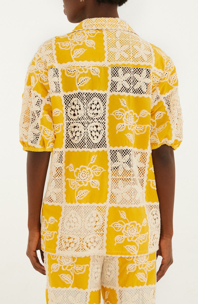 FARM Rio Lace Patchwork Cotton Button-Up Shirt, Alternate, color, Off-White/ Yellow