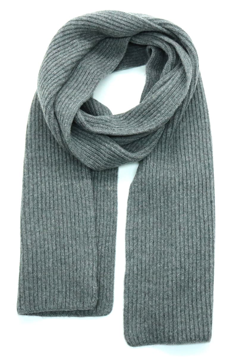 Portolano Cashmere Rib Scarf, Main, color, Medium Heather Grey