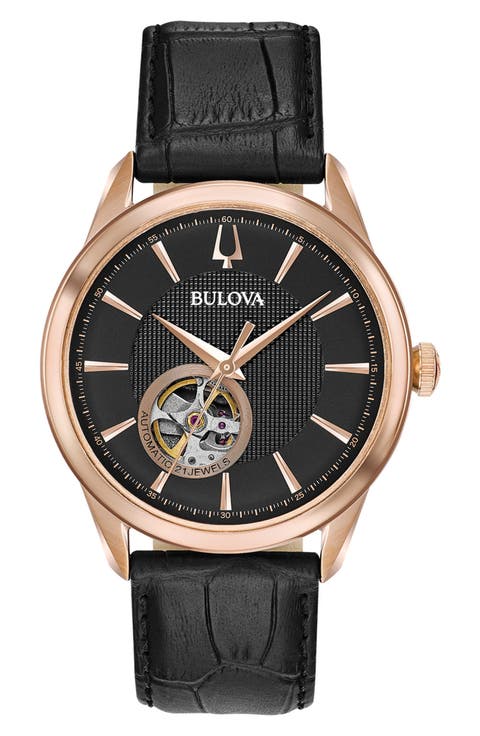 Classic Automatic Collection Croc Embossed Leather Strap Watch, 41mm