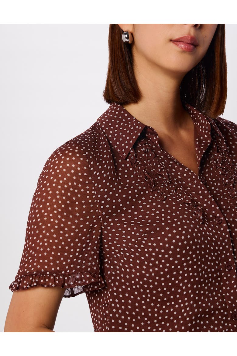 Polka Dot Sheer Sleeve Shirt, Alternate, color, Brwn/Multi