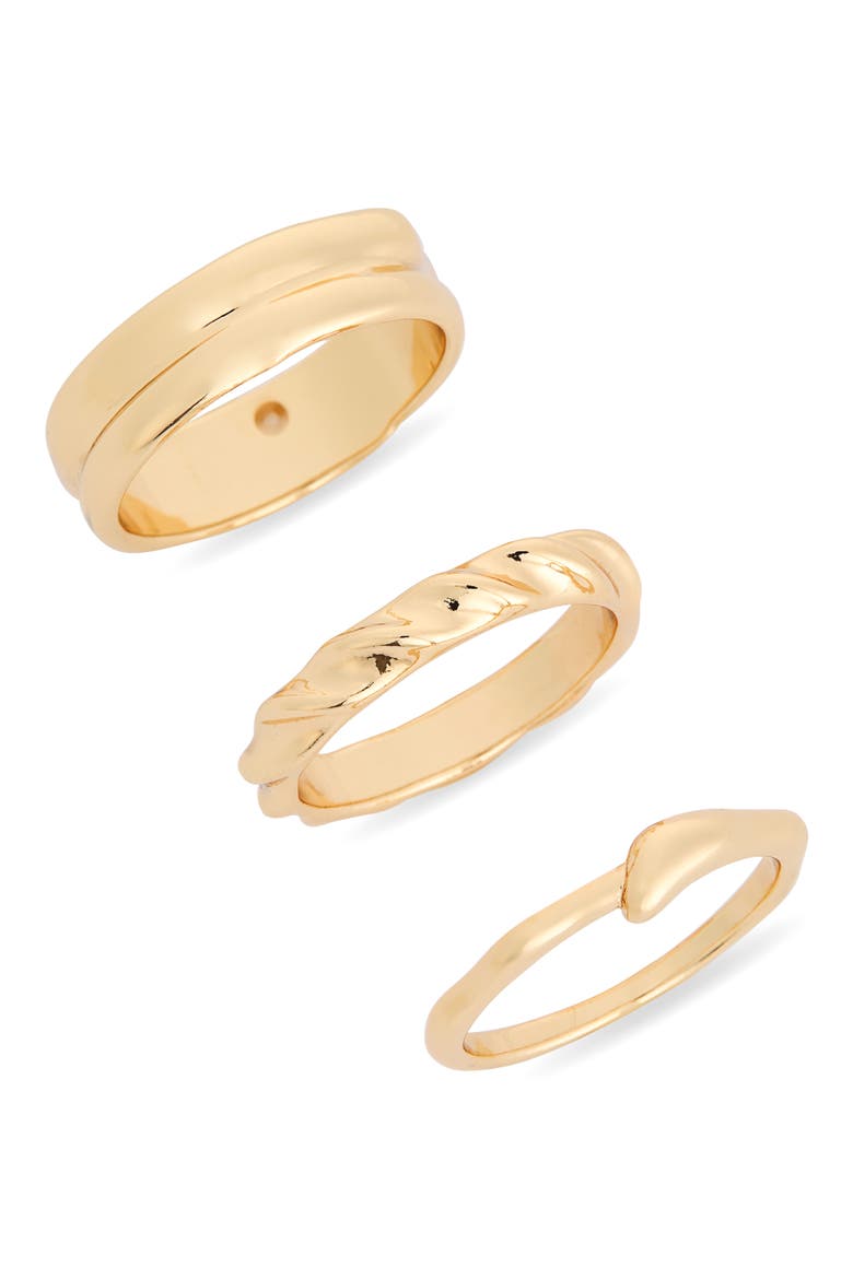 Set of 3 Textured Band Rings, Main, color, GOLD
