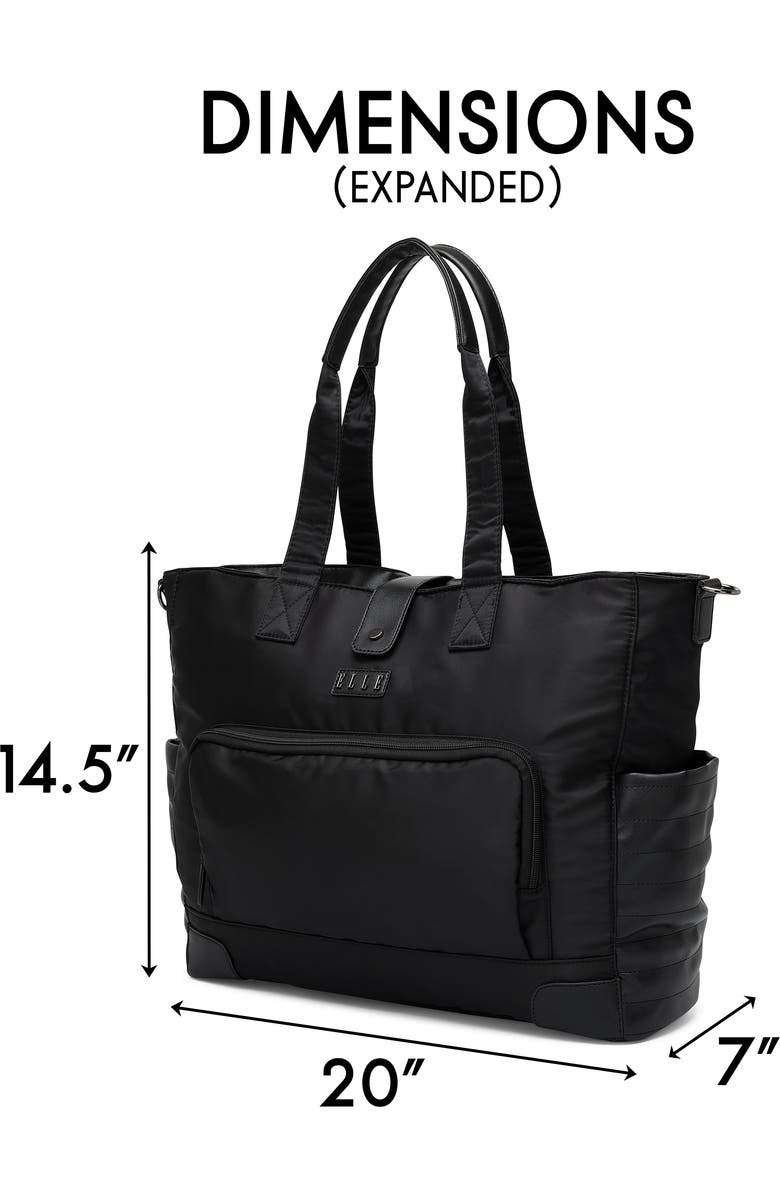 ELLE Voyage 25L Twill and Vegan Leather Weekender Duffel Bag, Alternate, color, Black