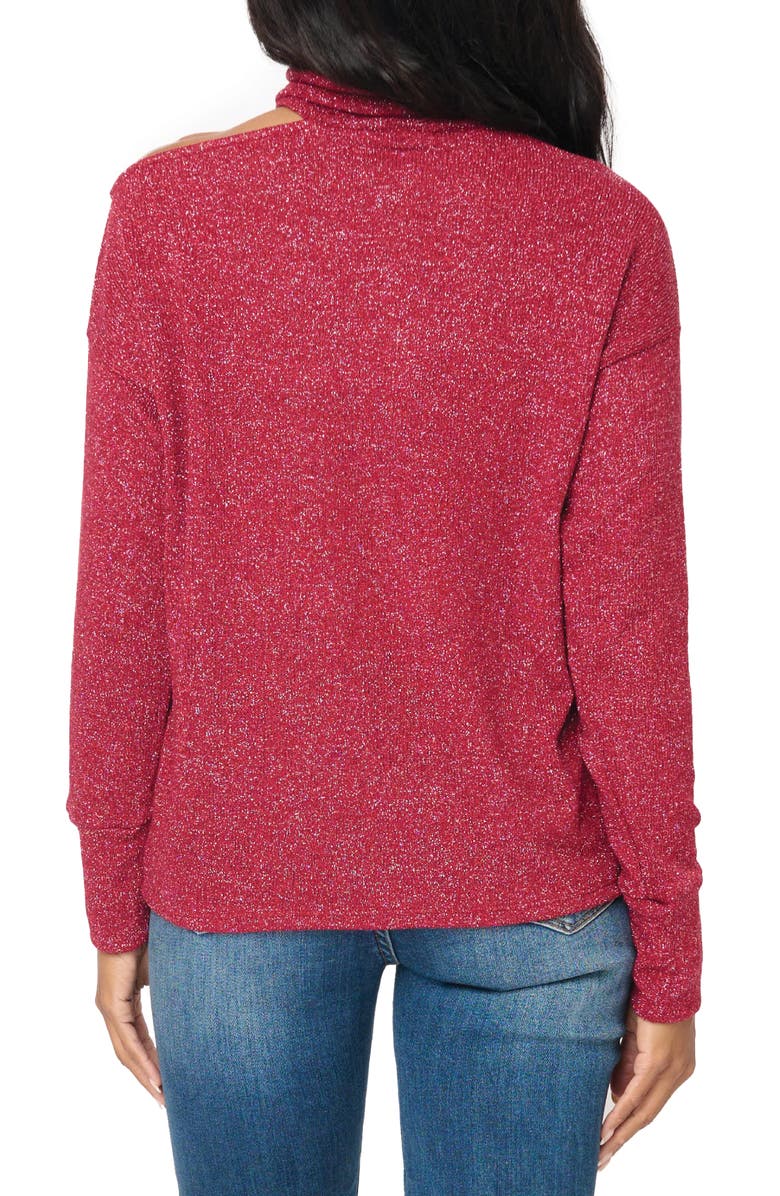 GIBSONLOOK Metallic One Shoulder Sweater, Alternate, color, Burgundy
