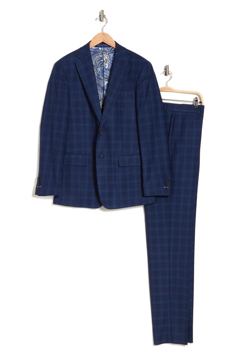 Plaid Two Button Notch Lapel Suit, Alternate, color, BLUE