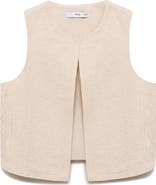MANGO Embroidered Linen Vest