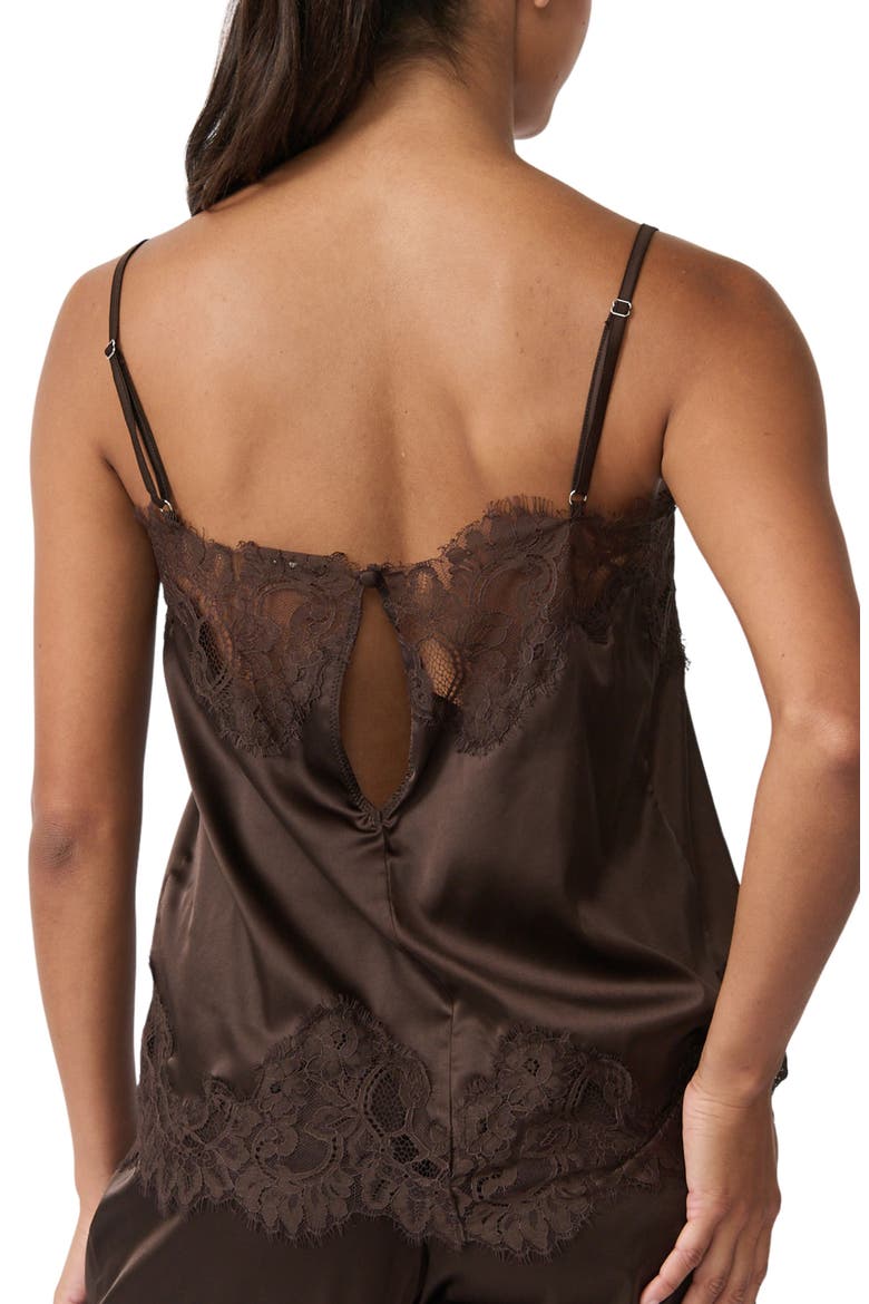 Olivia Lace Trim Satin Camisole, Alternate, color, ESPRESSO
