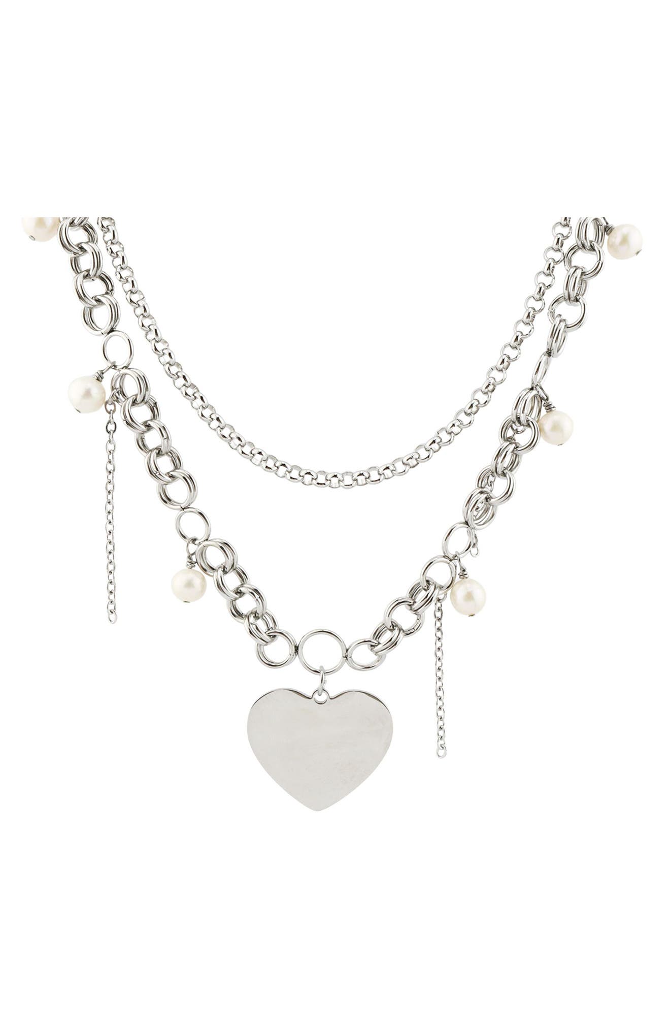 REBL Heart Pendant Layered Chain Necklace