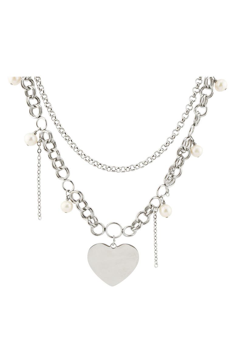 REBL Heart Pendant Layered Chain Necklace, Main, color, Silver/Grey