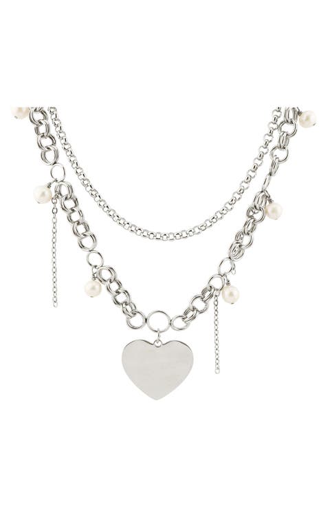 Heart Pendant Layered Chain Necklace