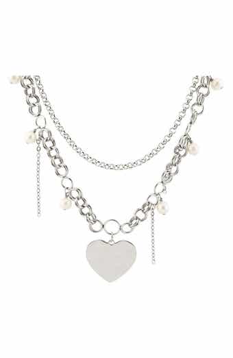 REBL Heart Pendant Layered Chain Necklace