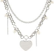 REBL Heart Pendant Layered Chain Necklace