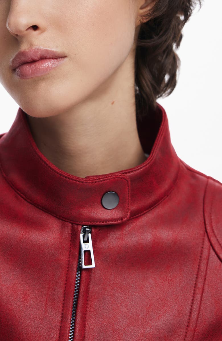 Desigual Faux Leather Moto Jacket, Alternate, color, Orange Red