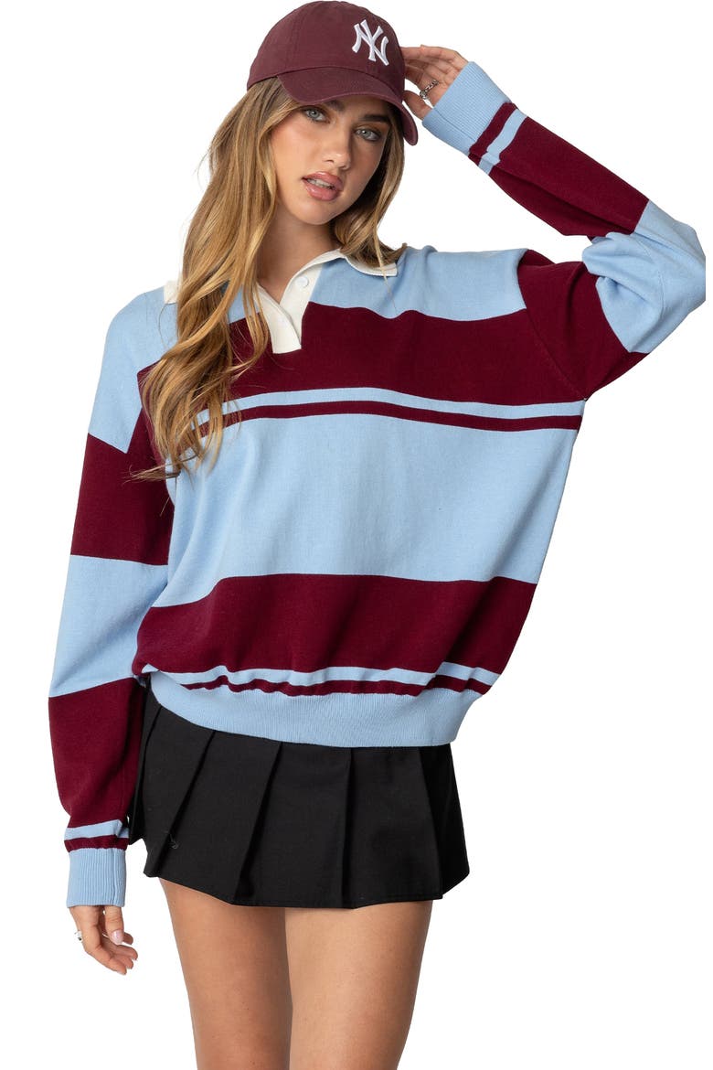 Kian Stripe Cotton Rugby Sweater, Alternate, color, BLUE/ BURGUNDY MIX