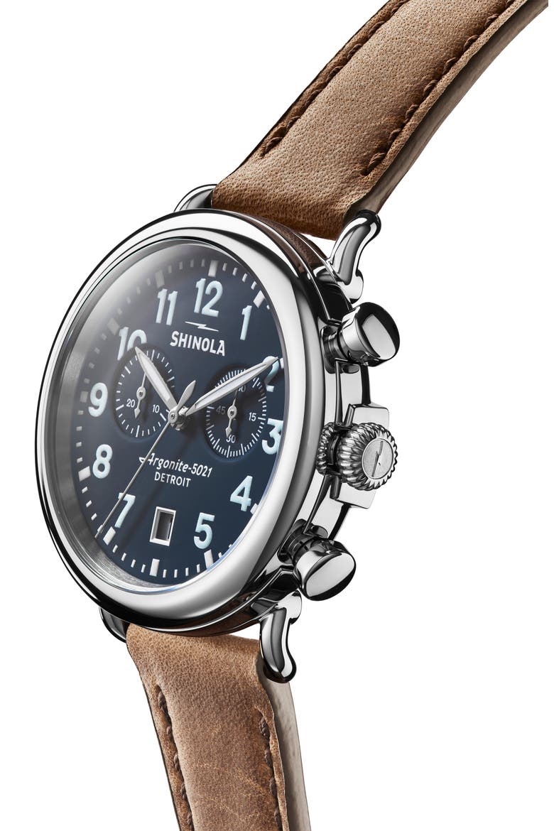 Runwell Chronograph Leather Strap Watch, 41mm, Alternate, color, MIDNIGHBLU
