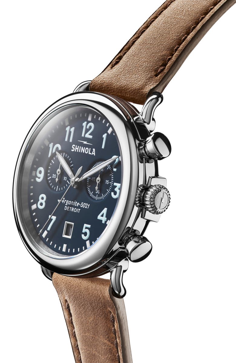 Shinola Runwell Chronograph Leather Strap Watch, 41mm, Alternate, color, Midnighblu