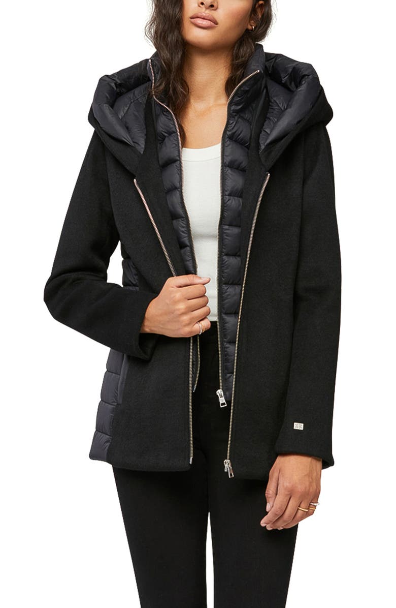 Soia & Kyo Viviana Mix Media Hooded Wool Blend Jacket, Alternate, color, 