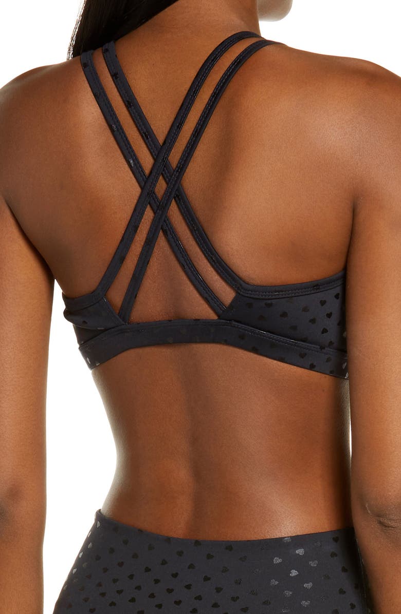 Beyond Yoga Double Back Sports Bra, Alternate, color, Black-Shiny Black Hearts