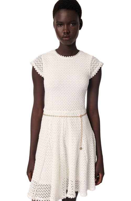 Maje Womens Blanc Chain-belt Short-sleeve Crochet Knitted Mini Dress In White