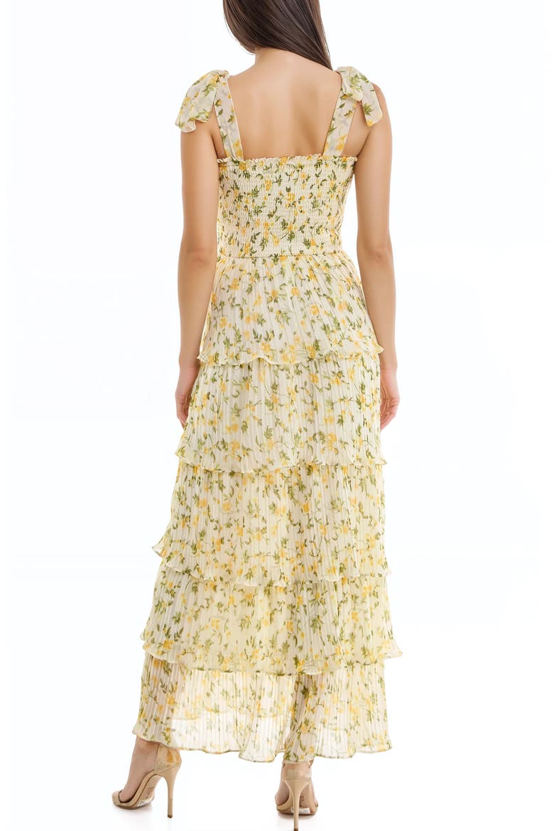 Floral Print Pleated Tier Maxi Dress, Alternate, color, YELLOW DITSY