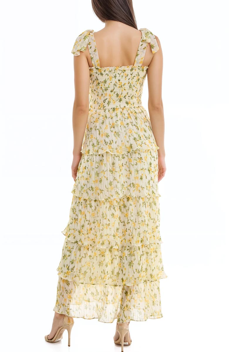 Socialite Floral Print Pleated Tier Maxi Dress, Alternate, color, Yellow Ditsy