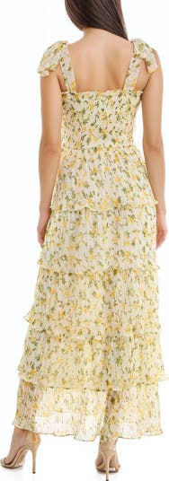Floral Print Pleated Tier Maxi Dress