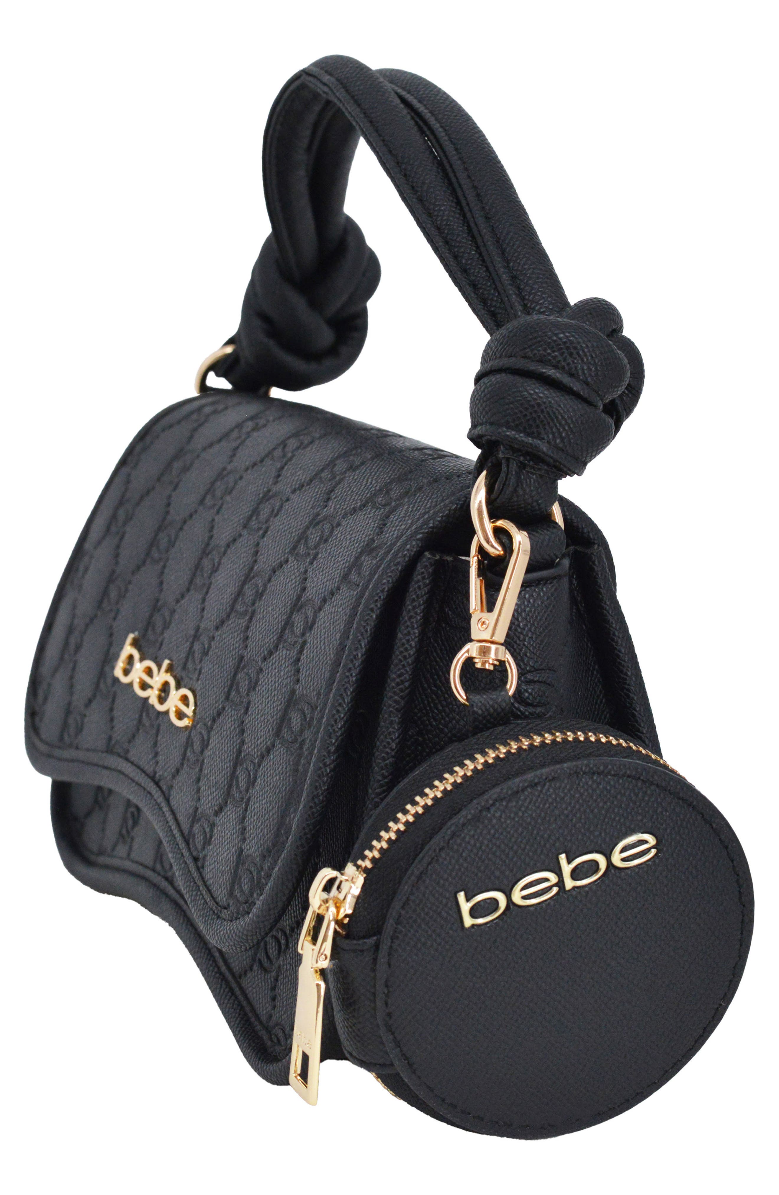 bebe Romina Embossed Satchel with Zip Pouch, Alternate, color, Black