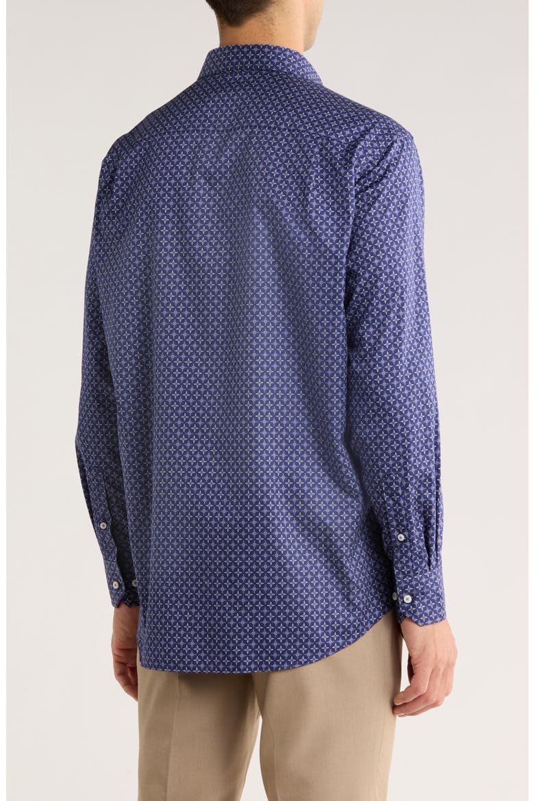 Geometric Print Cotton Sport Shirt, Alternate, color, NAVY