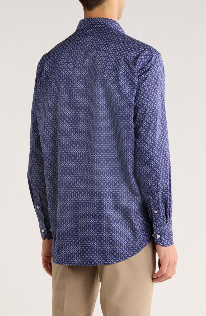 David Donahue Geometric Print Cotton Sport Shirt, Alternate, color, Navy