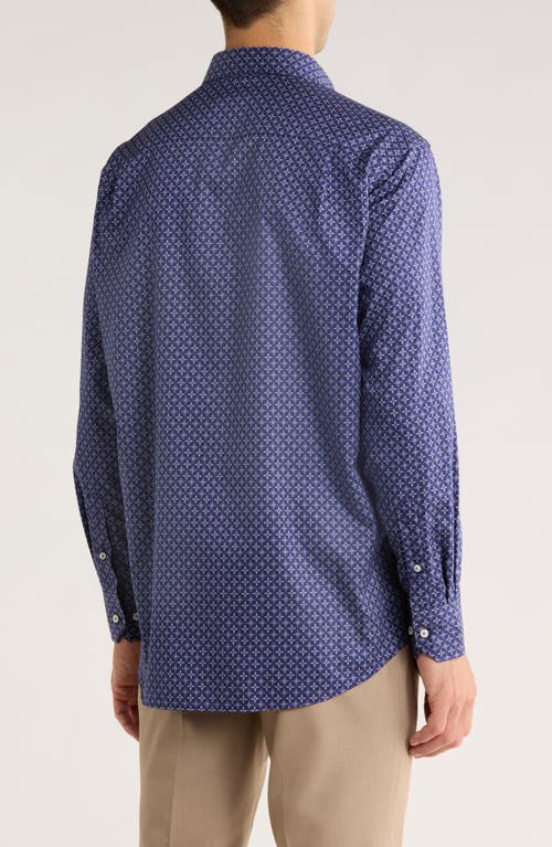 David Donahue Geometric Print Cotton Sport Shirt In Blue