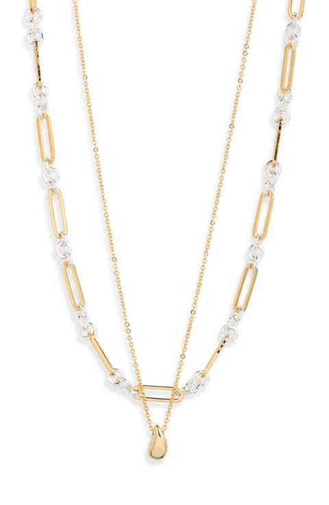 Set of 2 Demi Fine Two Tone Chain & Pendant Necklace