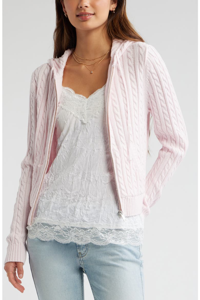 Cable Stitch Hooded Cardigan, Alternate, color, PINK PRIMROSE