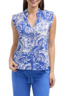 Ellen Tracy Ruffle V-Neck Top