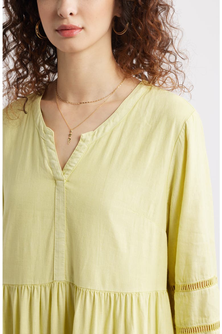 Ladder Stitch Accent Linen Blend Tiered Minidress, Alternate, color, GREEN LUMINARY