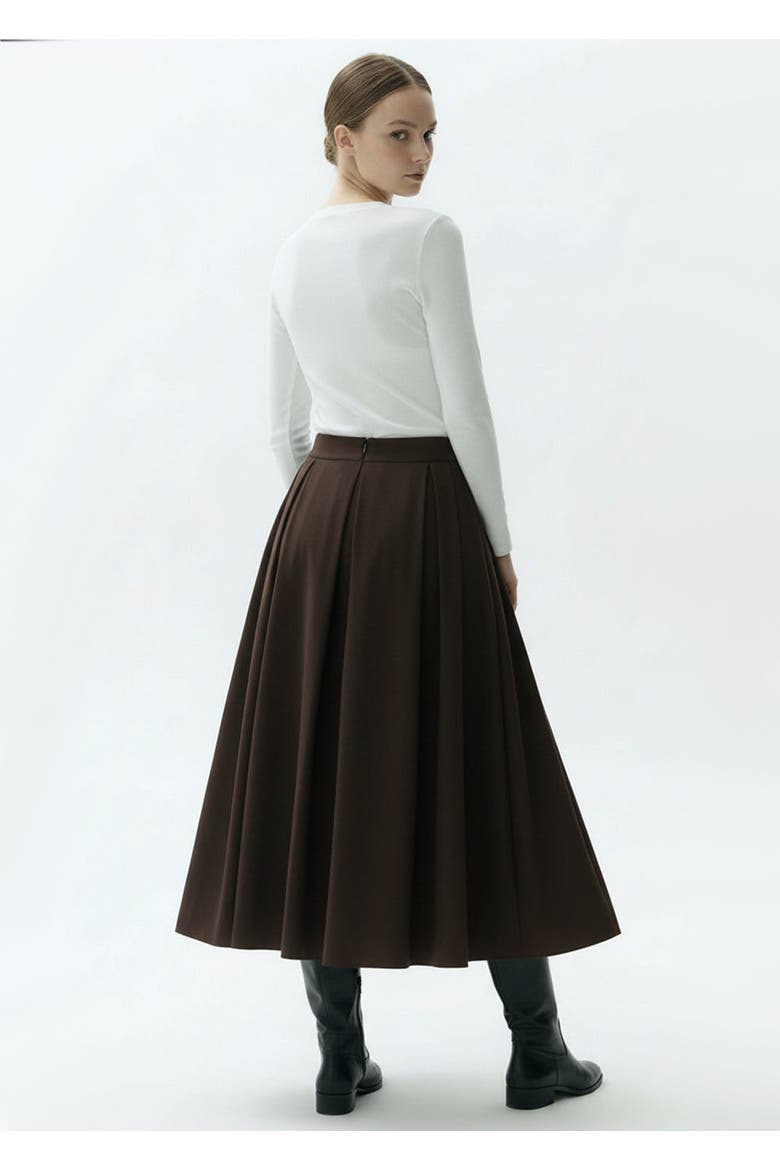Jakayla Chic Pleated Midi Skirt, Alternate, color, BROWN