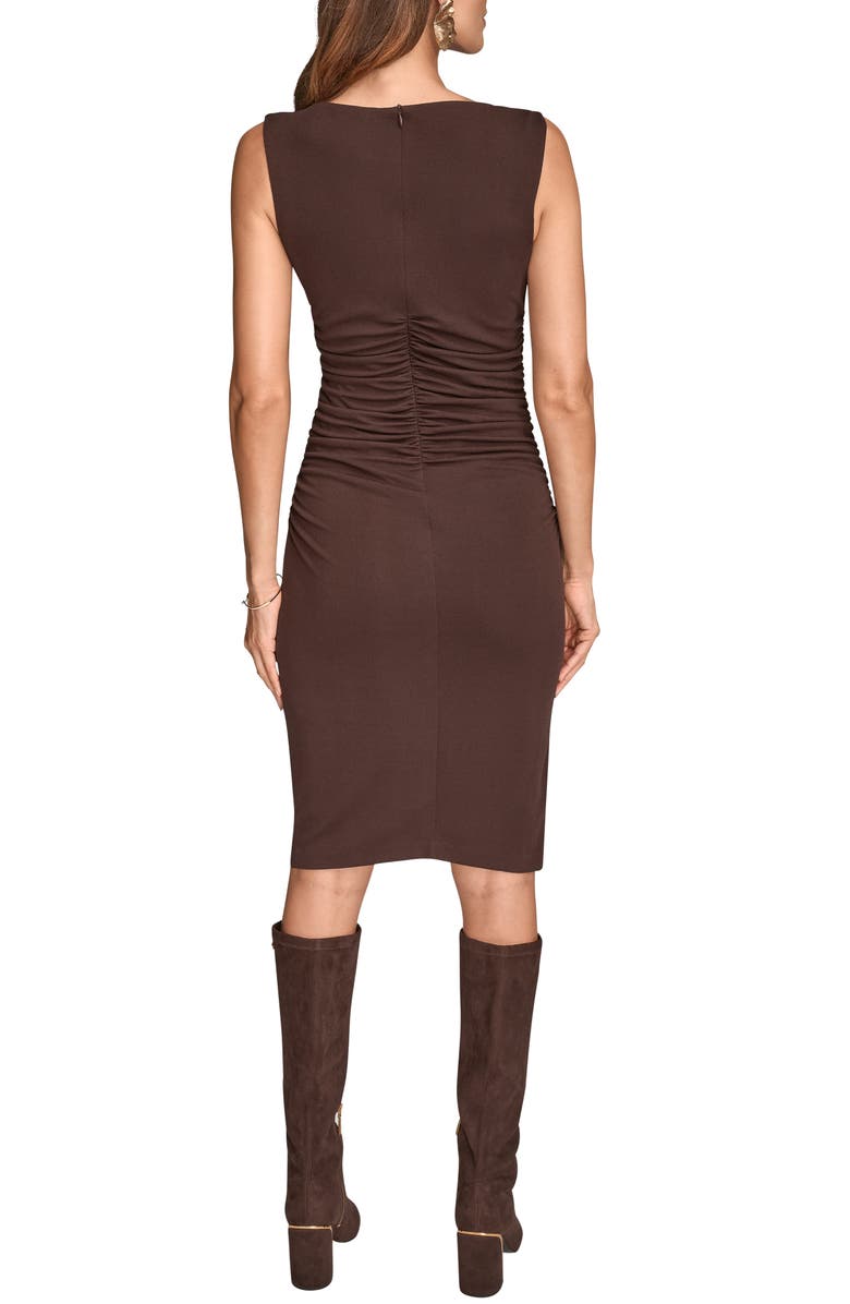 Donna Karan New York Asymmetric Neck Hardware Sheath Dress, Alternate, color, Chocolate Pl