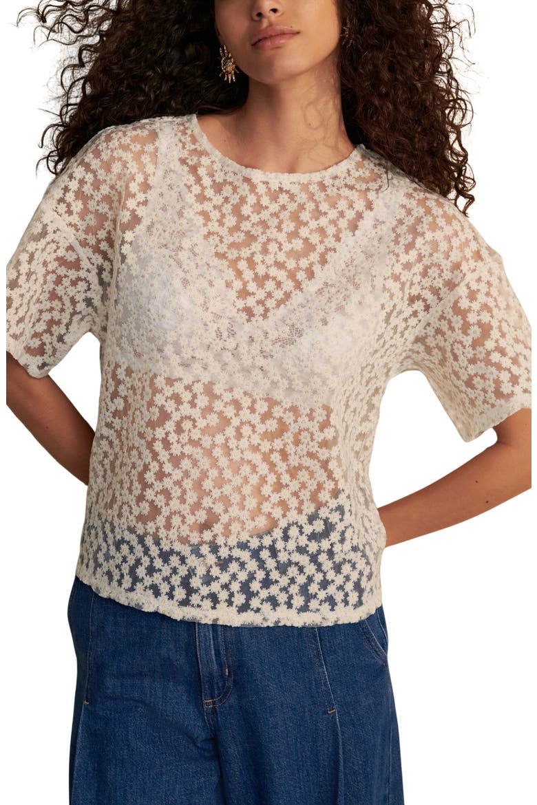 Floral Mesh Boxy Top, Main, color, WHITE