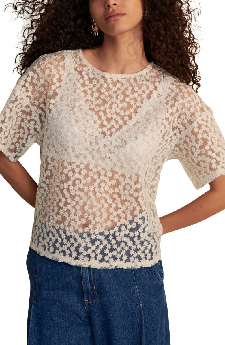 NEXT Floral Mesh Boxy Top, Main, color, White