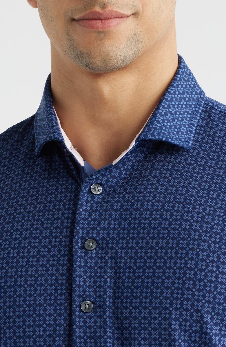 Greyson Ghost Thistle Geo Print Performance Golf Polo, Alternate, color, Maltese Blue