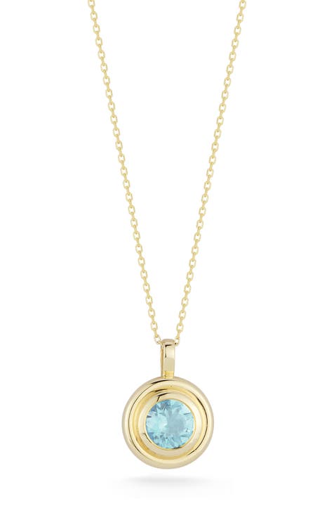 14K Gold Blue Topaz Pendant Necklace