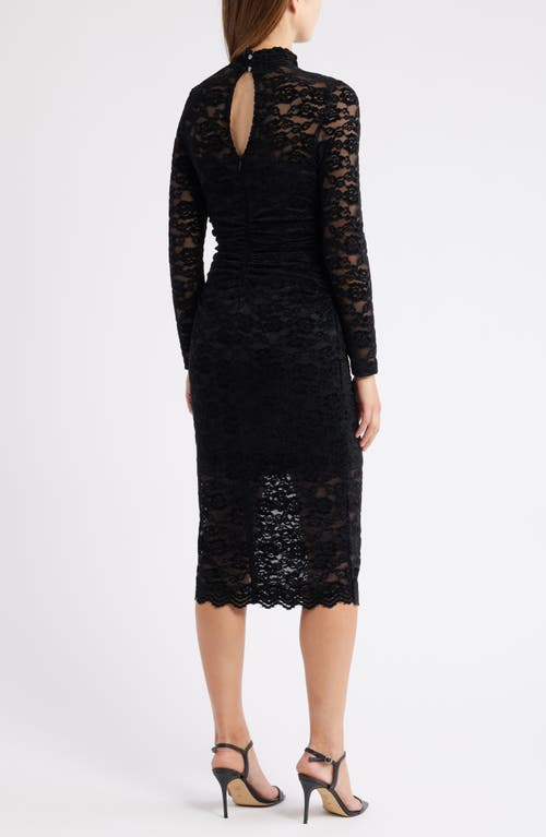Vince Camuto Lace Long Sleeve Body-con Midi Dress In Black
