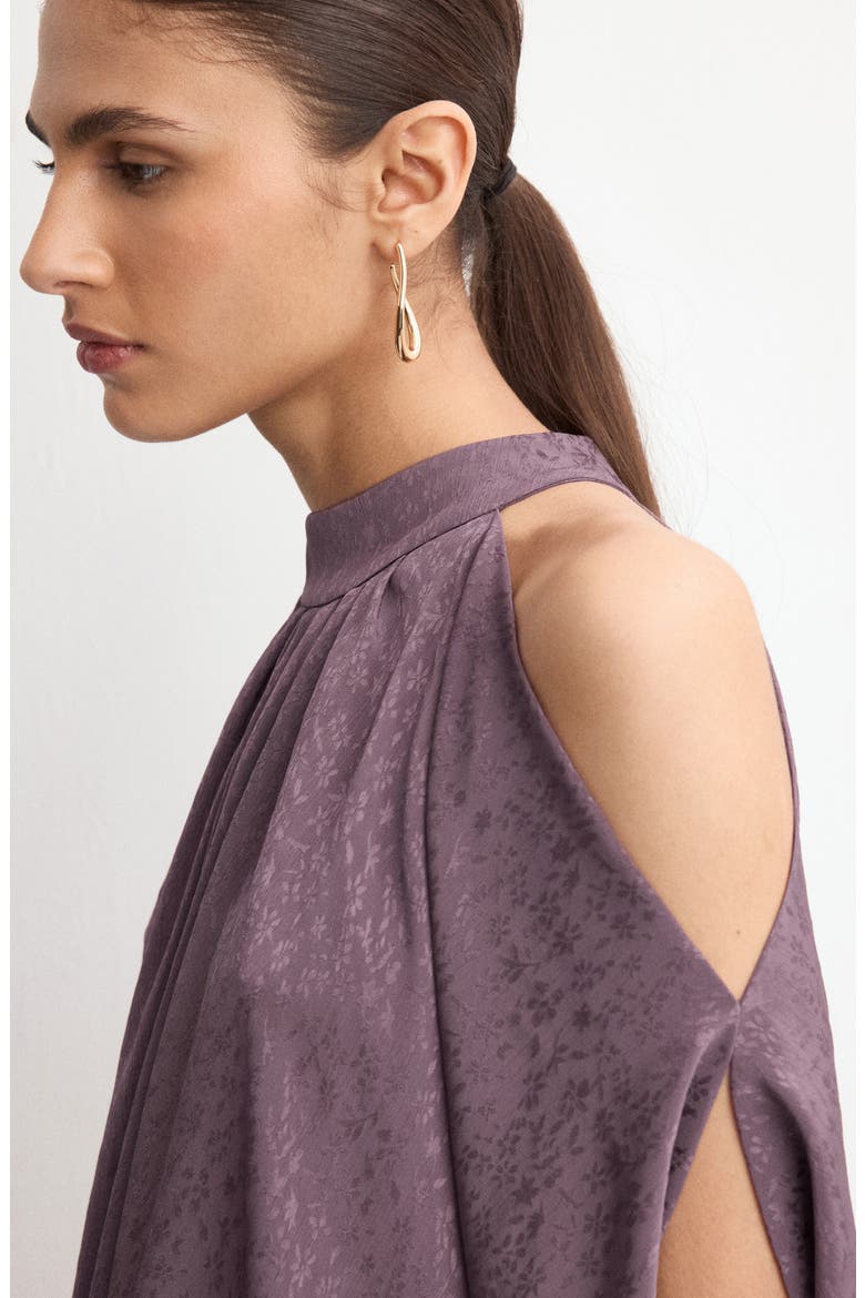 Cold Shoulder Satin Top, Alternate, color, PURPLE