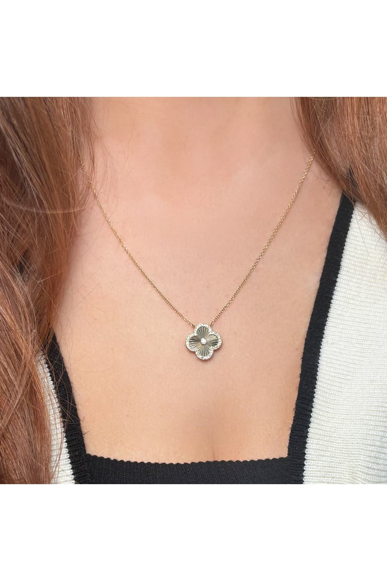 Fluted Gold Diamond Accent Single Clover Necklace, Alternate, color, Yellow Gold
