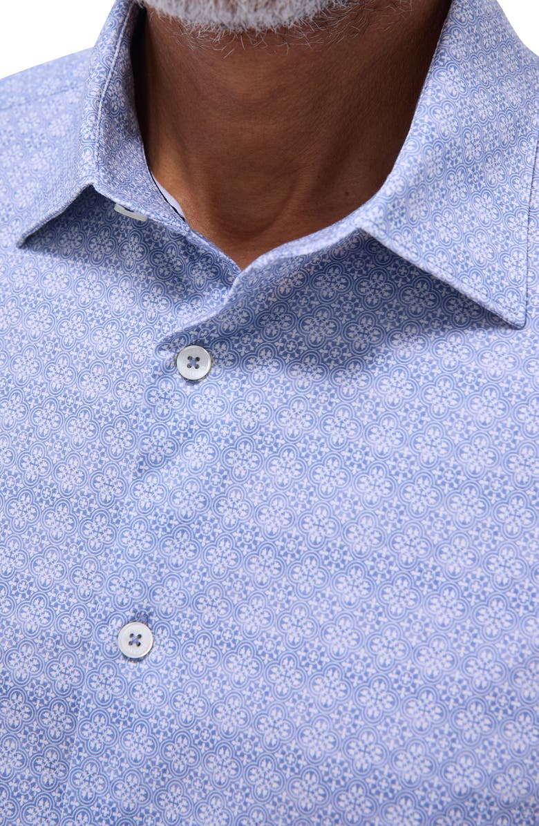 Bugatchi Miles OoohCotton<sup>®</sup> Mosaic Print Short Sleeve Button-Up Shirt, Alternate, color, Steel