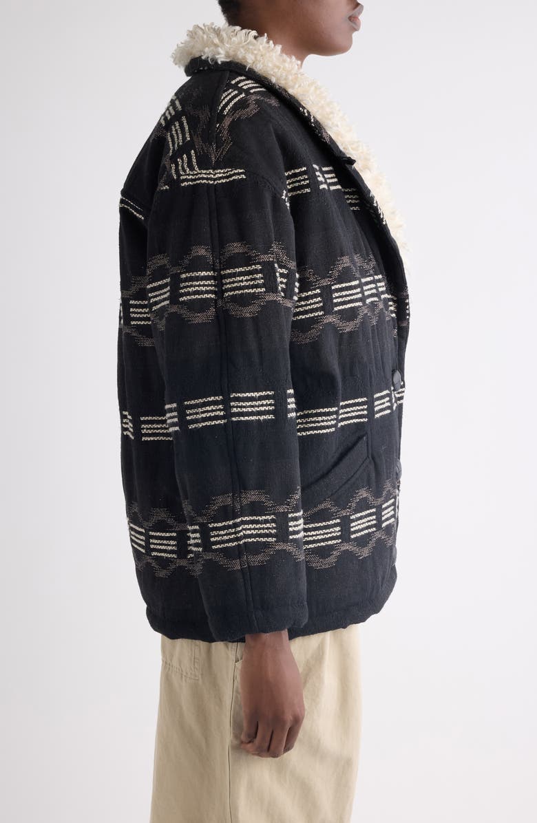 Isabel Marant Étoile Qaya Stripe Coat with Faux Fur Trim, Alternate, color, Faded Black