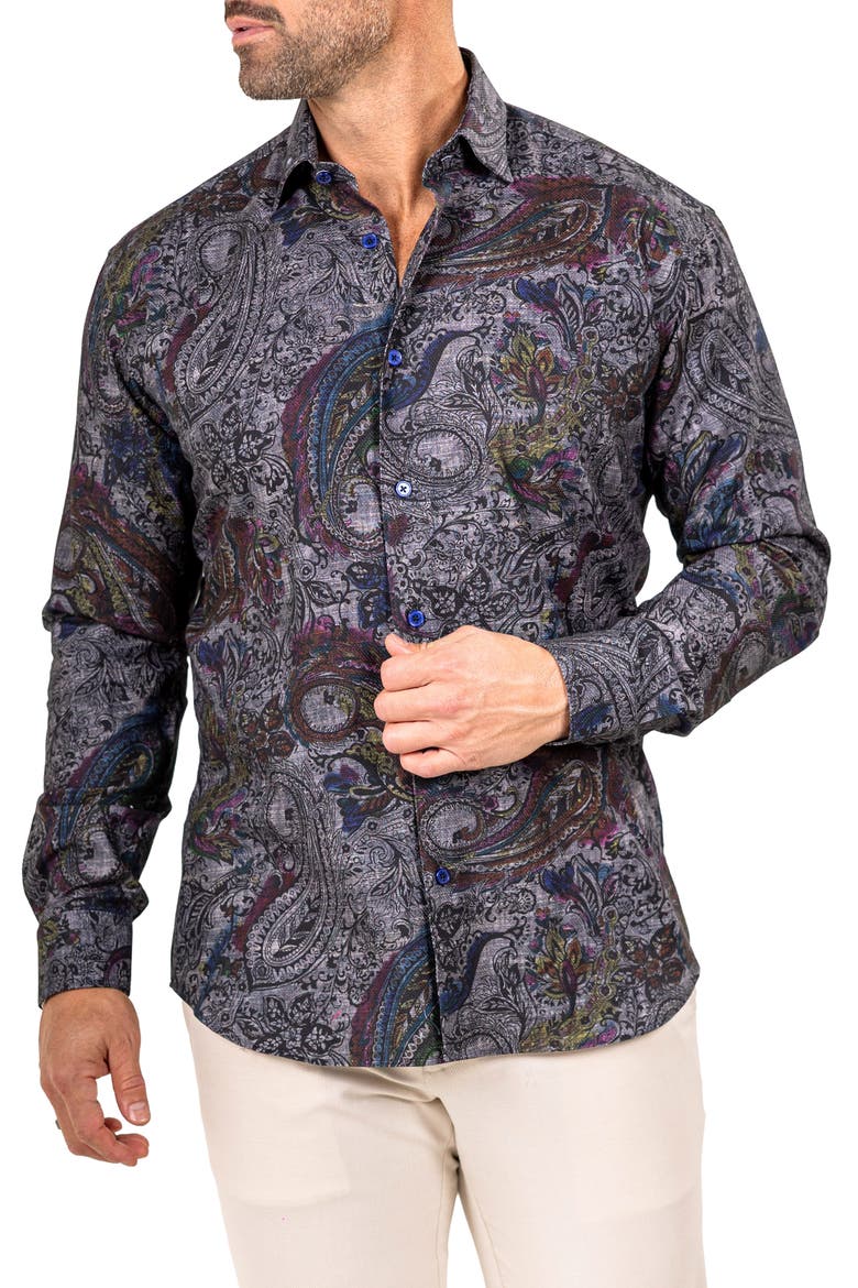 Fibonacci Marthyr 0256 Paisley Contemporary Fit Button-Up Shirt, Alternate, color, BLACK