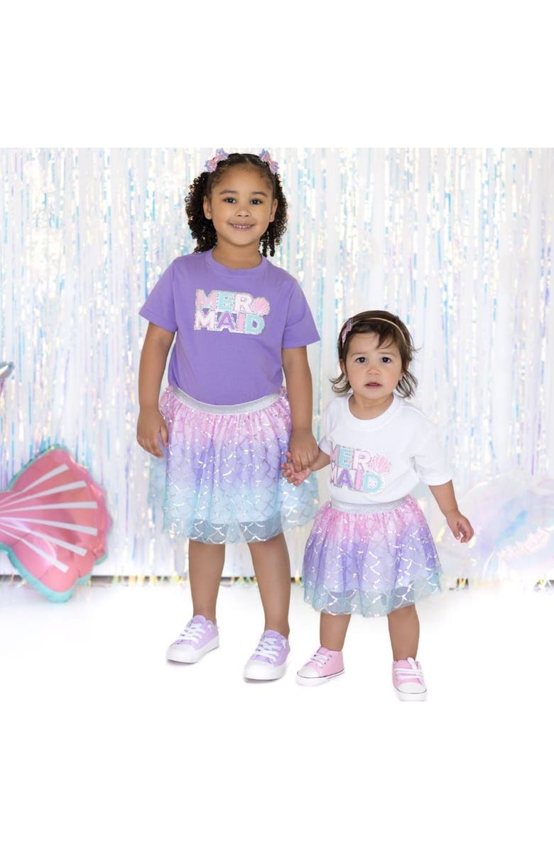 Sweet Wink Mermaid Patch Short Sleeve Romper, Alternate, color, White