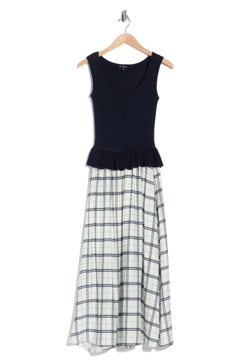 Mixed Media Midi Dress, Alternate, color, NAVY