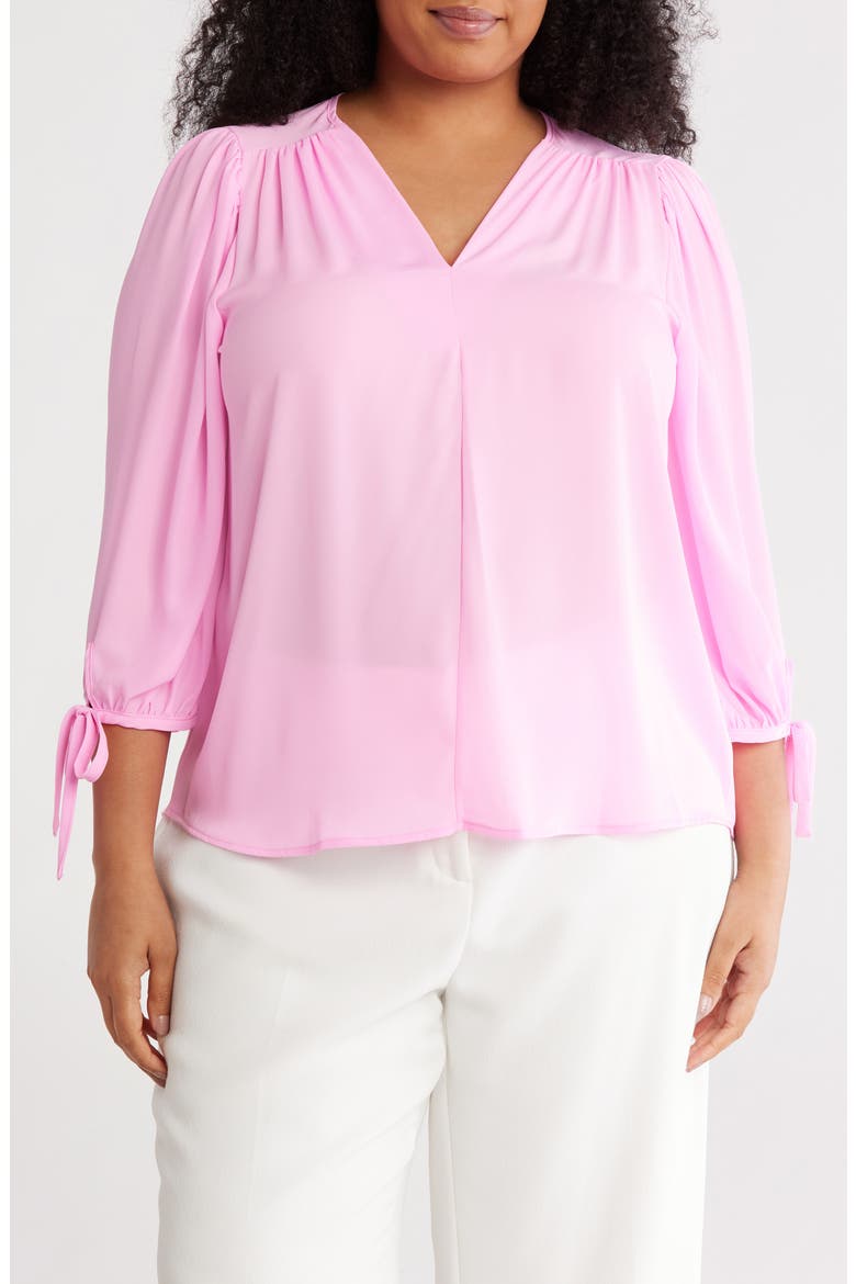 V-Neck Tie Sleeve Top, Main, color, BARBIE PINK