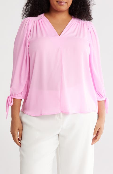 V-Neck Tie Sleeve Top (Plus)