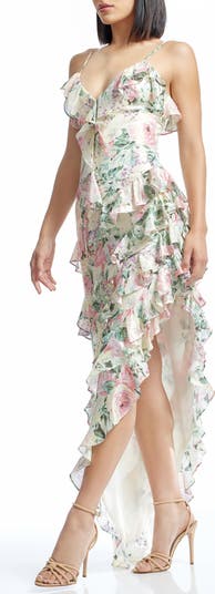 Josefina Metallic Floral Ruffle Detail Gown